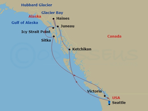 11-night Alaska Cruise Itinerary Map