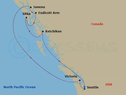 7-night Alaska Adventure Cruise Itinerary Map