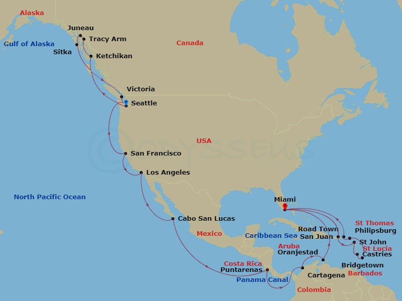 40-night Alaska, Panama Canal & Caribbean Cruise