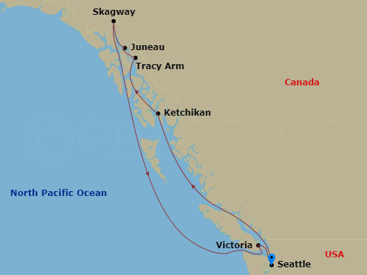 7-night Inside Passage (Roundtrip Seattle) Cruise Itinerary Map