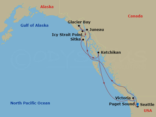 7-night Alaskan Explorer Cruise Itinerary Map