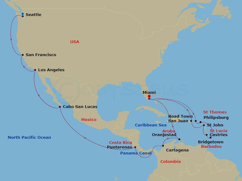 33-night Panama Canal & Caribbean Cruise