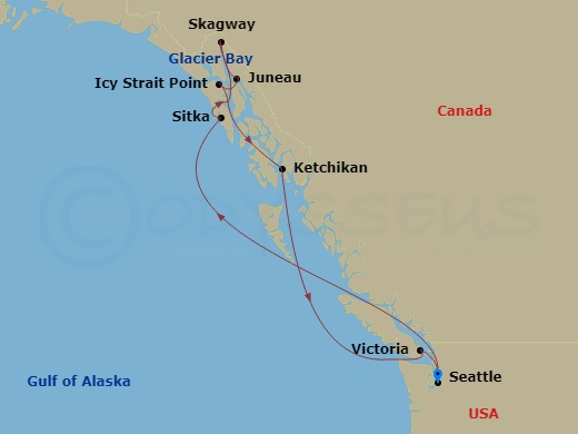 9-night Alaska: Glacier Bay, Skagway & Juneau Cruise Itinerary Map