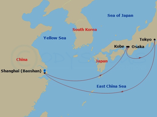 7-night Osaka, Kobe & Tokyo Cruise Itinerary Map