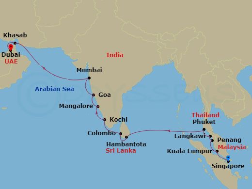 20-night 2024 World Voyage Segment Seven Itinerary Map