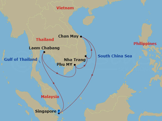10-night Vietnam and Thailand Cruise Itinerary Map