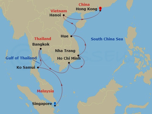 12-night Thailand & Vietnam Cruise Itinerary Map