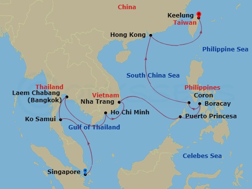 15-night Asia Cruise Itinerary Map