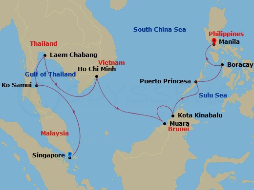 11-night Asia: Thailand, Philippines & Vietnam Cruise Itinerary Map