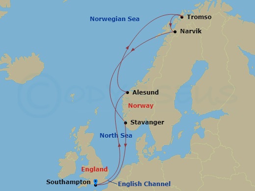 12-night Norway And Northern Lights Cruise Itinerary Map