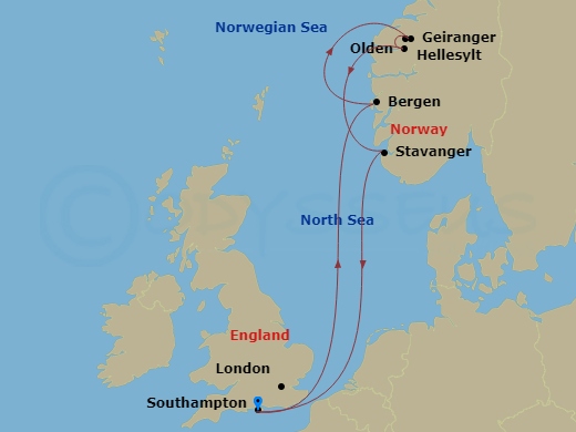 7-night Norwegian Fjords Cruise Itinerary Map