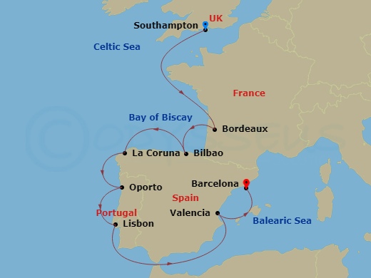 10-night European Seafaring Voyage  Itinerary Map
