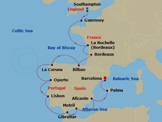15-night A Taste of Iberia Cruise Itinerary Map