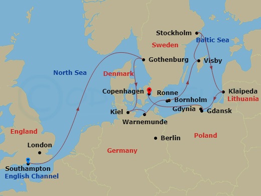 10-night Baltic Sea Beauty Voyage  Itinerary Map