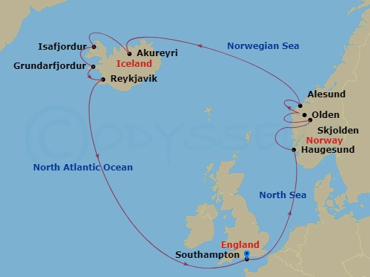 14-night Iceland & Norway Cruise Itinerary Map