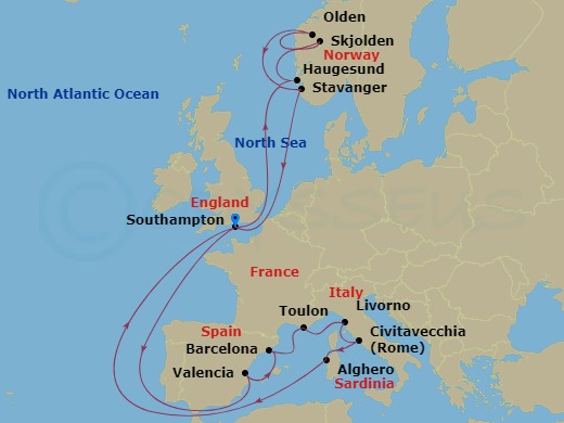21-night Mediterranean & Norwegian Fjords Medley Cruise