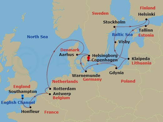 18-night North Sea Odyssey Cruise Itinerary Map
