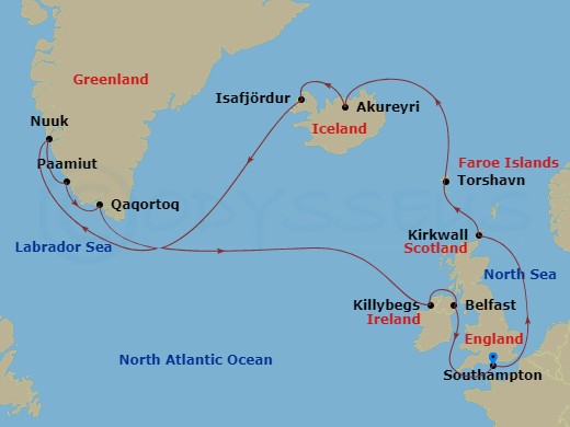 20-night Inspired Iceland Cruise Itinerary Map