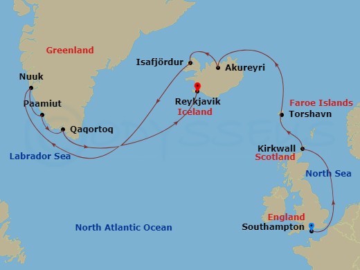 14-night Lands of Fire and Ice Cruise Itinerary Map