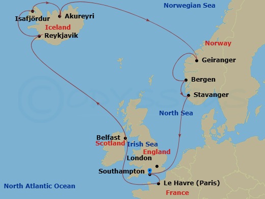 14-night Iceland Cruise: Reykjavik, Belfast & Paris