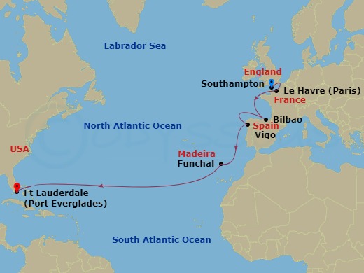 15-night Spain, Portugal & France Passage Cruise Itinerary Map
