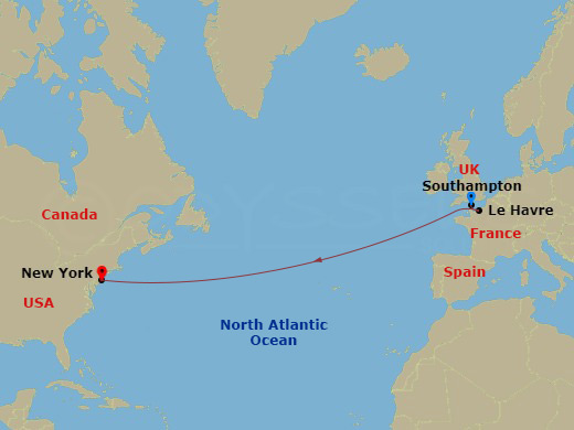 8-night Westbound Transatlantic Crossing Cruise Itinerary Map