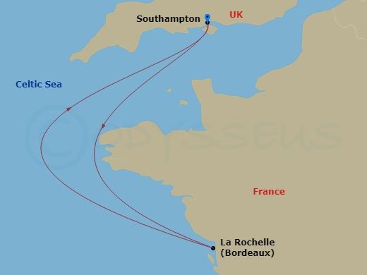 4-night France Cruise from Southampton Itinerary Map
