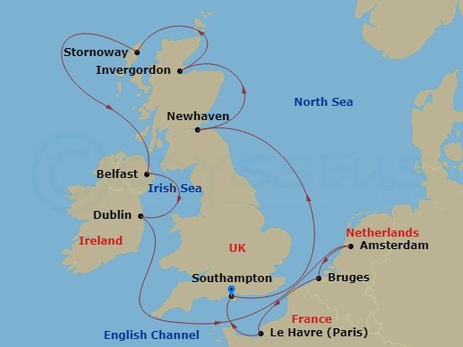 11-night British Isles: Ireland & Scotland Cruise Itinerary Map