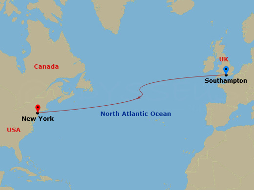 6-night Westbound Transatlantic Crossing Cruise Itinerary Map