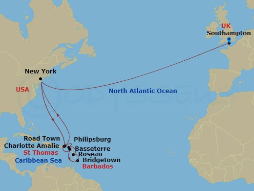 29-night Eastern Caribbean Cruise Itinerary Map