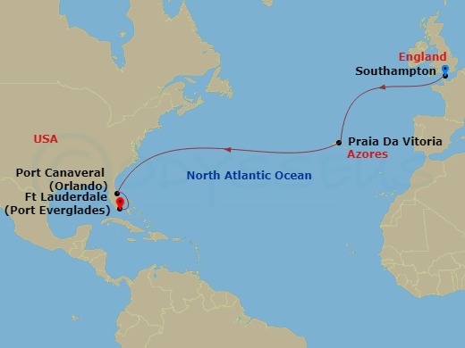12-night Westbound Transatlantic Crossing To Fort Lauderdale Cruise Itinerary Map