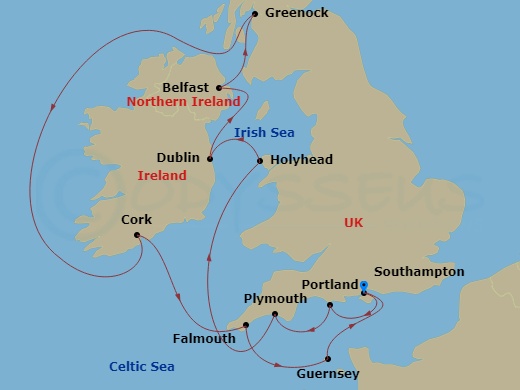 12-night British Isles and Europe Cruise Itinerary Map