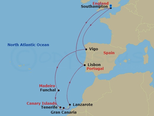 12-night Canary Islands Cruise Itinerary Map