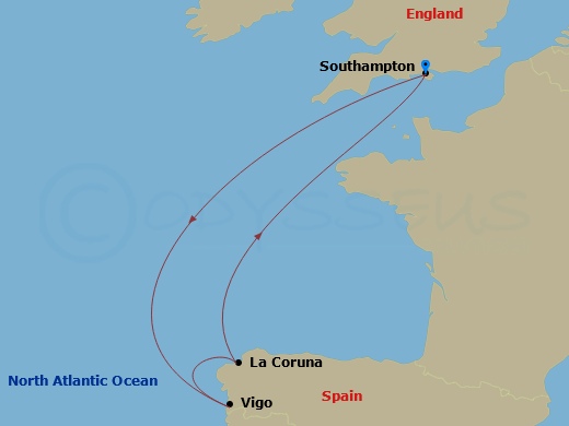 5-night Spain Cruise From Southampton Itinerary Map