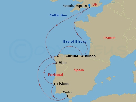 9-night Spanish Flair Cruise Itinerary Map