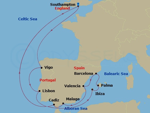 14-night Mediterranean Beaches & Cities Cruise Itinerary Map