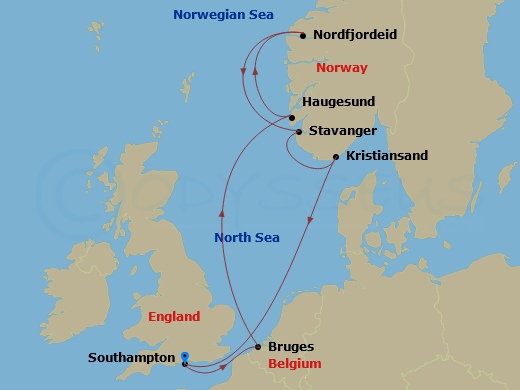 8-night Norwegian Fjords Cruise From Southampton Itinerary Map