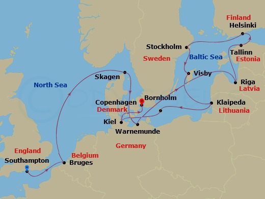 15-night Ultimate Denmark, Germany & Sweden Cruise Itinerary Map
