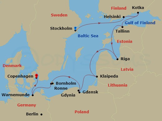 10-night Baltic Autumn Voyage Itinerary Map