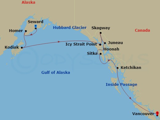 10-night Glacial Grandeur Voyage Itinerary Map