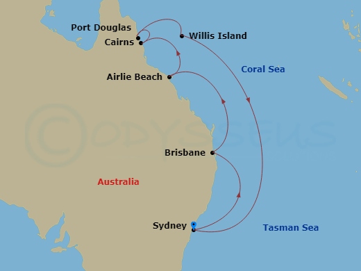 10-night Great Barrier Reef Cruise Itinerary Map