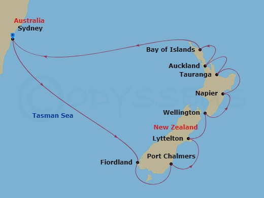 14-night New Zealand Cruise Itinerary Map
