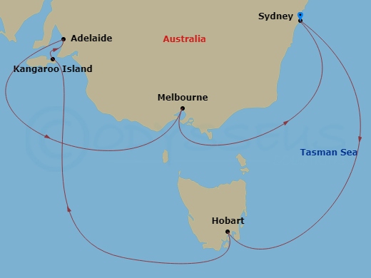 9-night Australia Wine Cruise Itinerary Map