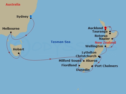 14-night Australia & New Zealand Cruise Itinerary Map
