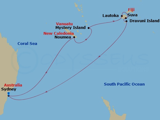 13-night Fiji & South Pacific Cruise Itinerary Map