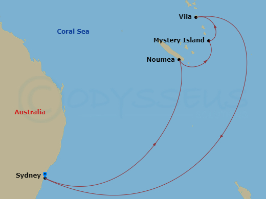 9-night South Pacific Cruise Itinerary Map