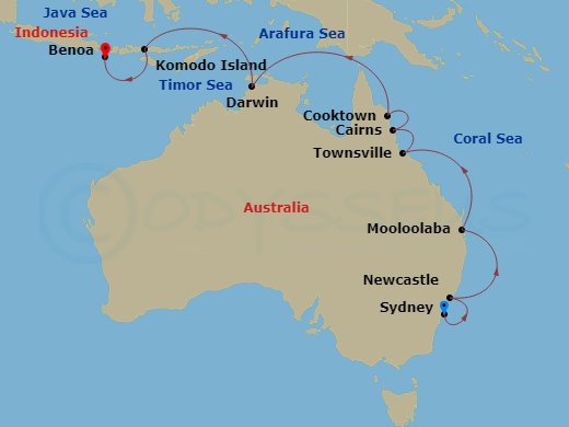 14-night Australian Magic Cruise Itinerary Map