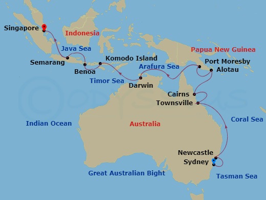20-night Outback Overture Voyage Itinerary Map