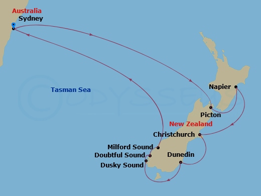 10-night New Zealand Holiday Cruise Itinerary Map