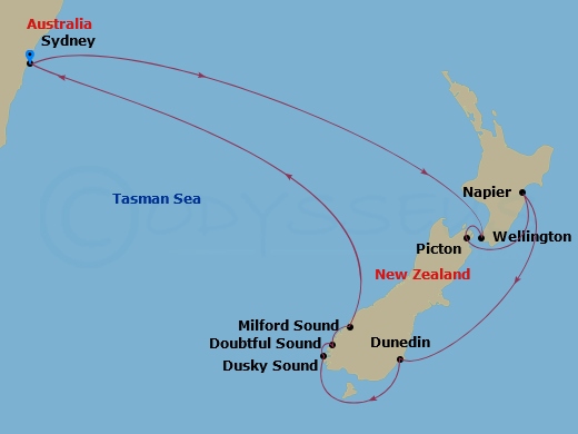 11-night New Zealand Cruise Itinerary Map